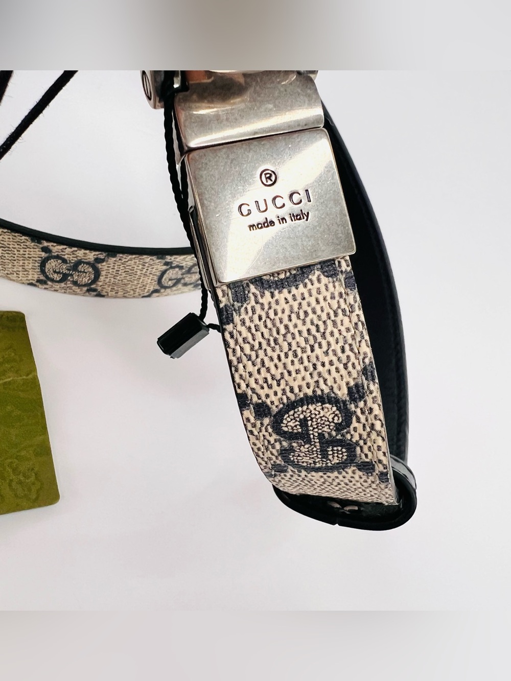 Gucci GG Supreme Canvas Leather Double G Interlocking Belt Size 38 cm - 95 in - Picture 3 of 9